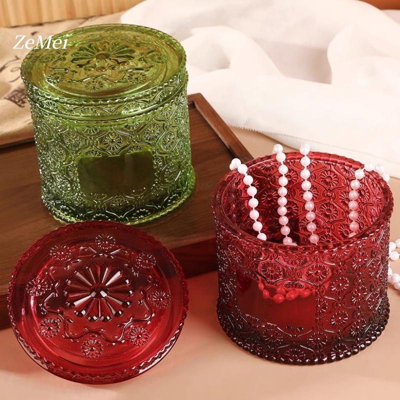 European-Style Crystal Glass Candy Jar,Jewelry Organizer With Lid  Aromatherapy Candlestick Container Container Home Decoration