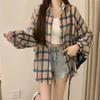 Sheer Chiffon Plaid Shirt for Women Ovesized Collared Button-down Blouse Summer Laides Slouchy Casual Outfit