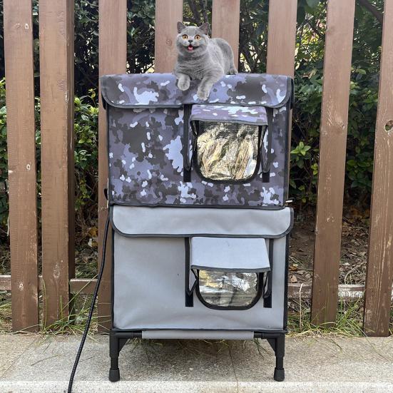Heated Cat House Outdoor Large Weatherproof Kitty Shelter Winter Insulated Cat Bed