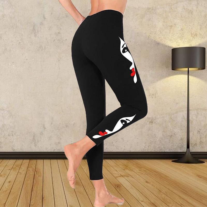 

Женские эластичные леггинсы с принтом улыбающегося лица для йоги, фитнеса, бега, спортзала, спорта и активного отдыха XS чёрный