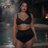 Tummy Control Swimsuit 2Pcs/Set Plus Size Bikini Set, Cross-Chest V-Neck Bra with Built-In Support, Dot Print Set High-Waisted Twist Swim Bottoms,