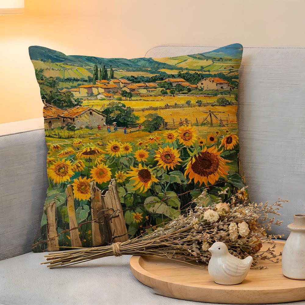 Cushion Cover  Linen  SkinFriendly Soft Decorative Case for Sofa Home Decor Landscape painting style Pillow cover