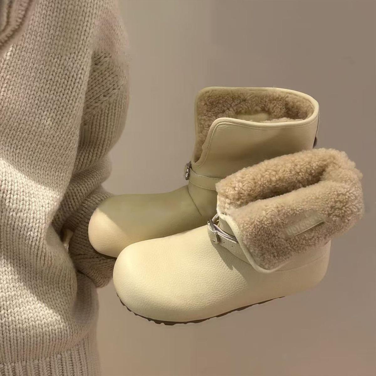 

Fleece snow boots two wear thick-soled short boots belt buckle round head retro Birkenstock boots warm fluffy boots 40 білий