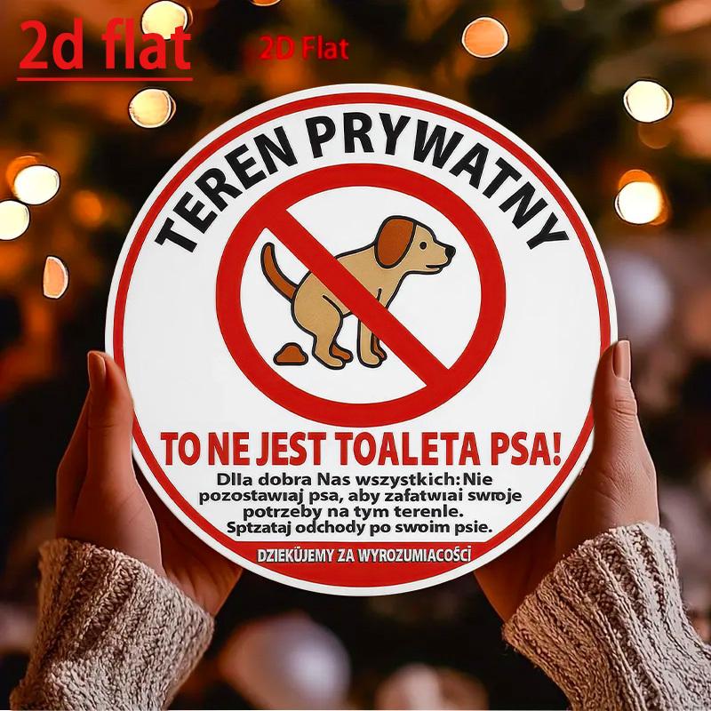 HD Tin Sign Teren Prywatny No Dog Pooping Round Metal Wall Art Polish Private Property Sign 20x20cm(8x8inch)