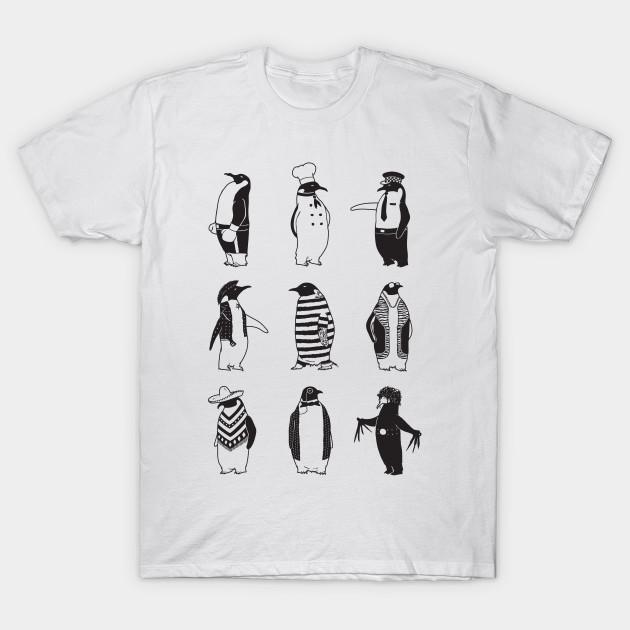 Men Black Print T-shirt Know Your Penguins No-Cut Transfer Paper Print Cotton Tshirt XL