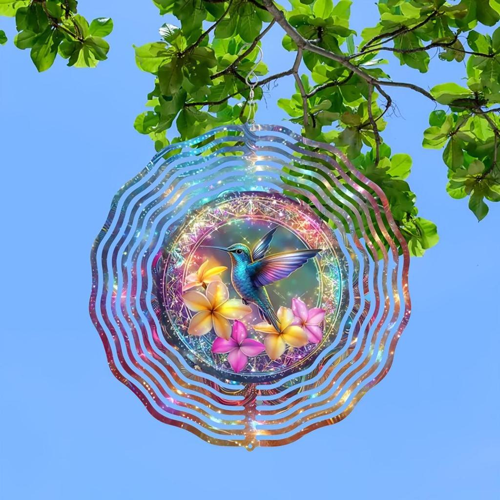 Vibrant 10-inch Hummingbird Wind Spinner – 3D Metal Kinetic Sculpture with 360° Rotating Hook, Floral & Bird Design – Outdoor/Indoor Garden Decor,