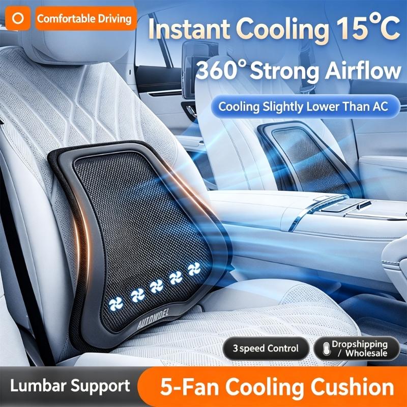 Mesh Car Lumbar Support Pad with Fan Function, Ergonomic Vehicle Seat Back Support Cushion for Daily Driving Comfort