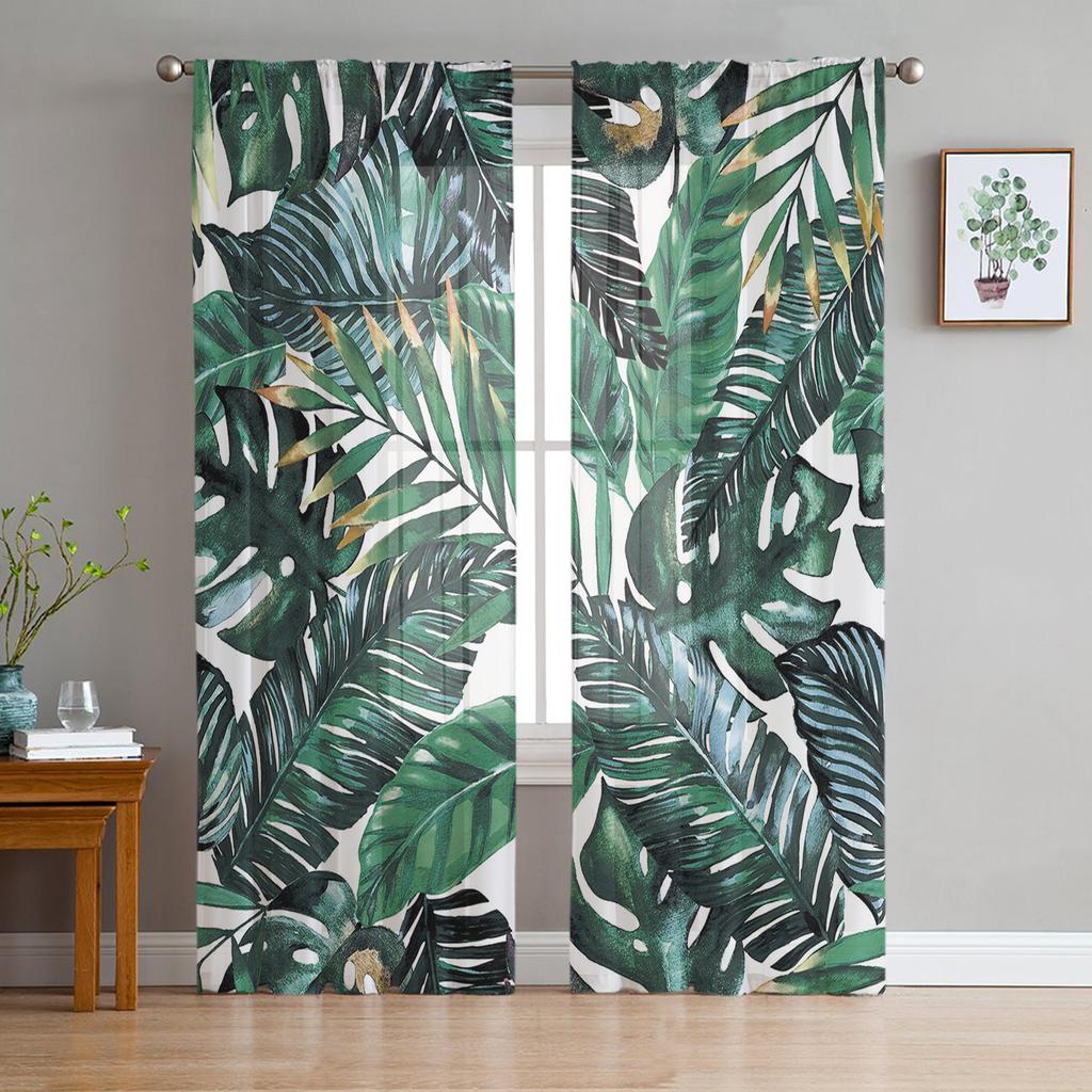 Green Leaves Jungle Plant Nature Modern Tulle Curtains For Living Room Sheer Curtain Bedroom Voile Decorative Window Treatments