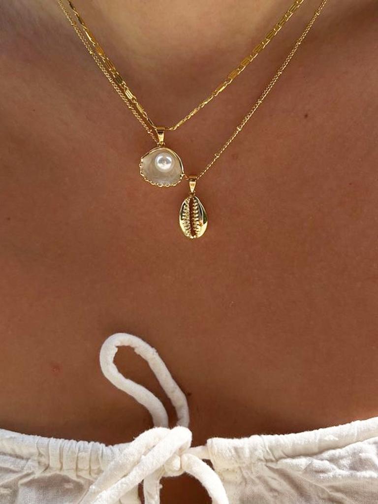 Vintage Shiny Shell Starfish Pendant Necklace for Women Simple Multilayer Thin Chain Choker Bridal Neck Jewelry