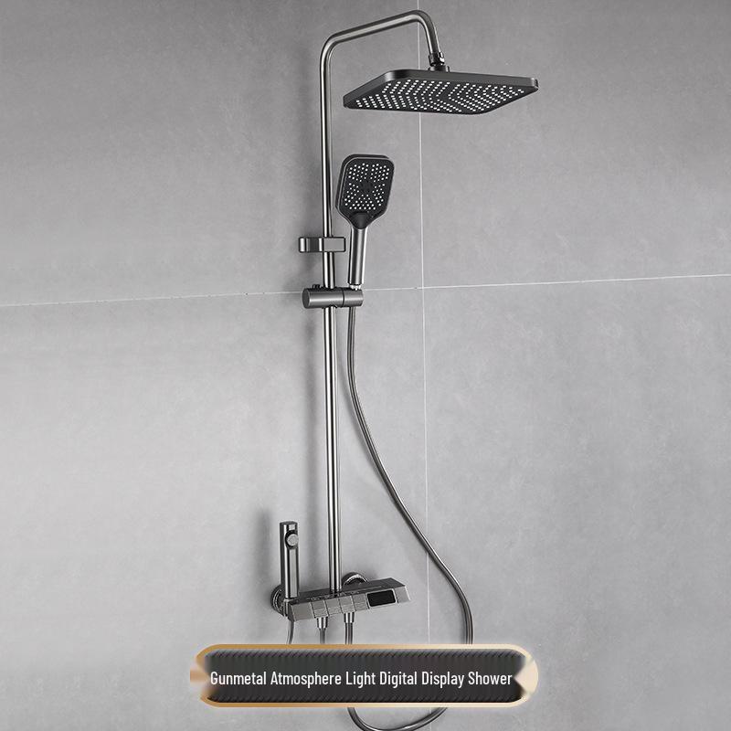 Zestaw prysznicowy z funkcją zwiększania ciśnienia w kolorze gunmetal z wyświetlaczem cyfrowym
