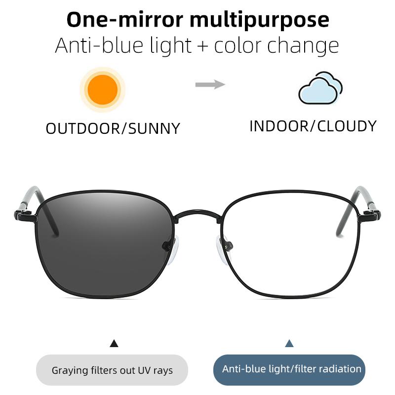 Fashion Metal Photochromic Sunglasses UV400 Anti Blue Light Anti Glare Driving Shades for Men Women