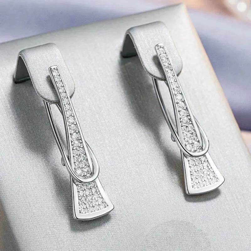 

1 пара сережек-капель из розового золота с геометрическим дизайном и цирконием для женщин, модные повседневные ювелирные украшения в подарок серебряный/белый