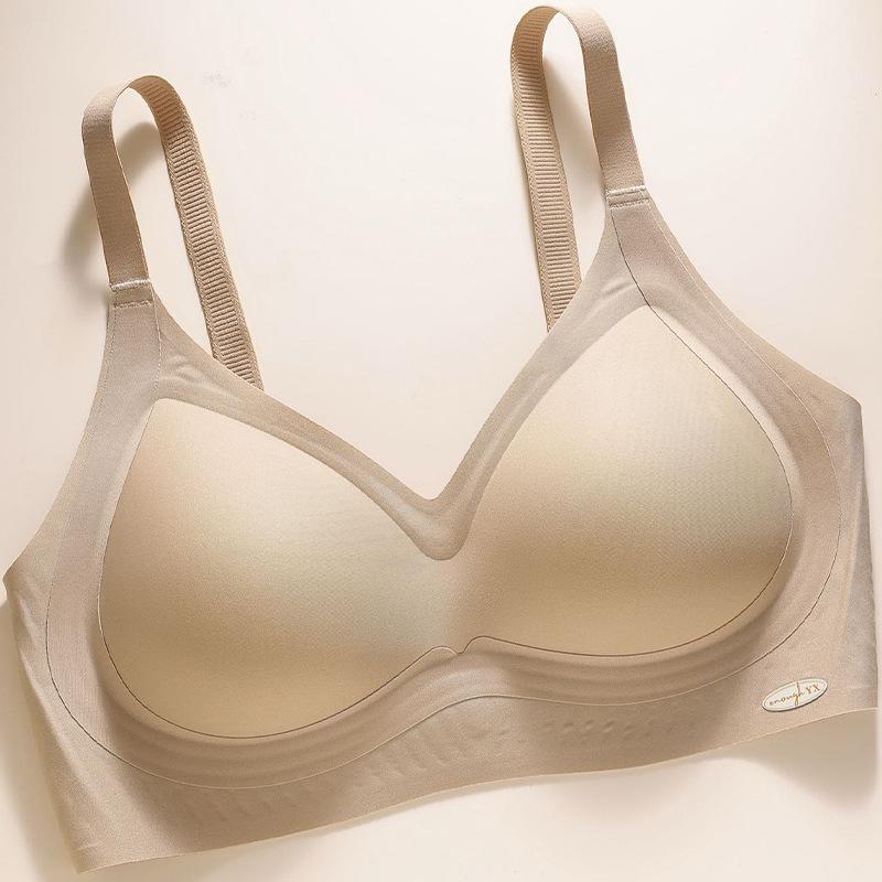 Traceless steel rim underwear women's jelly glue vest, pull and close secondary breasts, small breasts gather and show large fixed cup bra cover