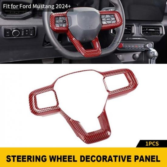 Red Carbon Steering Wheel Control Bezel Trim Cover Decor for Ford Mustang 2024+