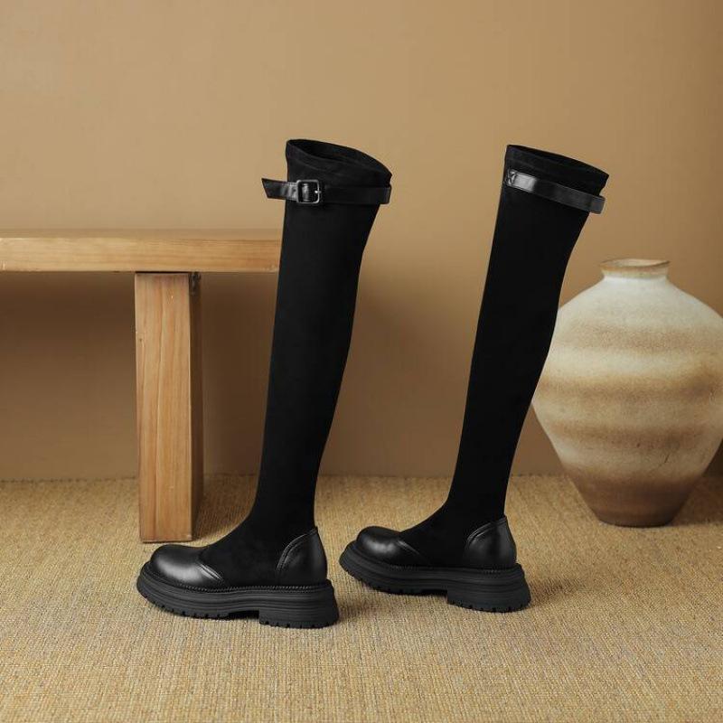 

Korean version of round head suede Martin boots women s medium heel large size thick-soled non-slip leather boots rubber sole new solid color Ma 39