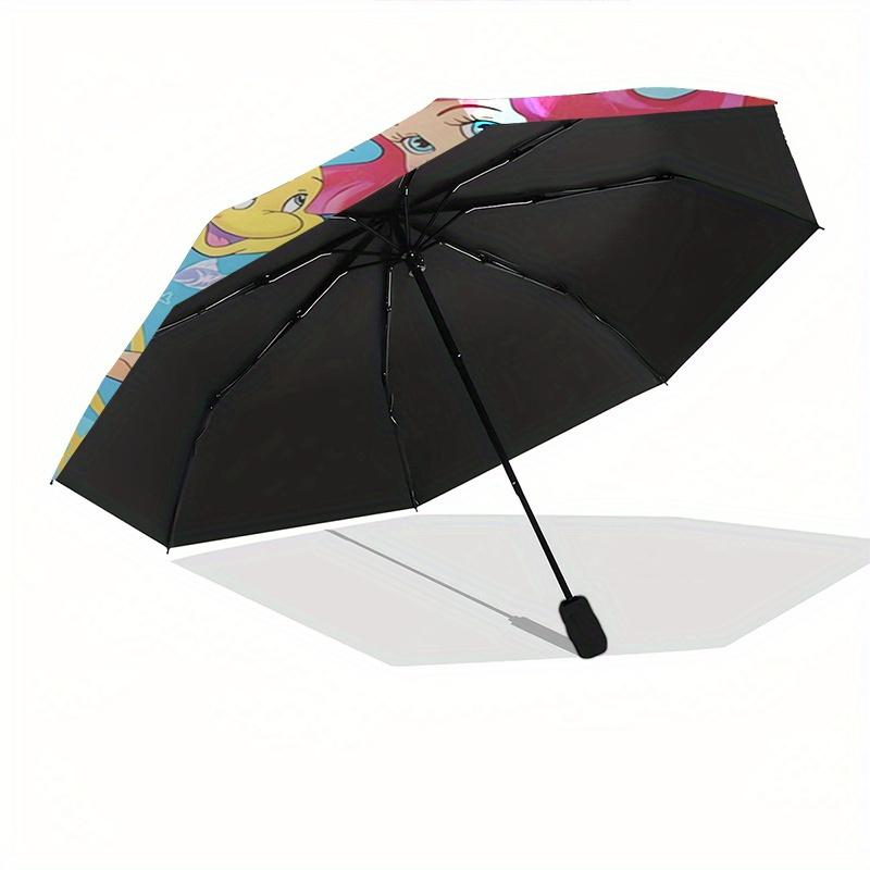 Mermaid, Automatic Folding Umbrella - Simple 8-Rib Design, Bright Cartoon Pattern, Durable Iron Frame, Suitable For Travel, Outdoor, Beach -