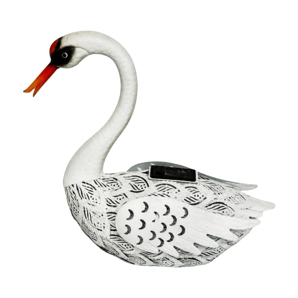 Solar Swan Garden Ornament Hand-Painted Outdoor Decorative Figurine Waterproof