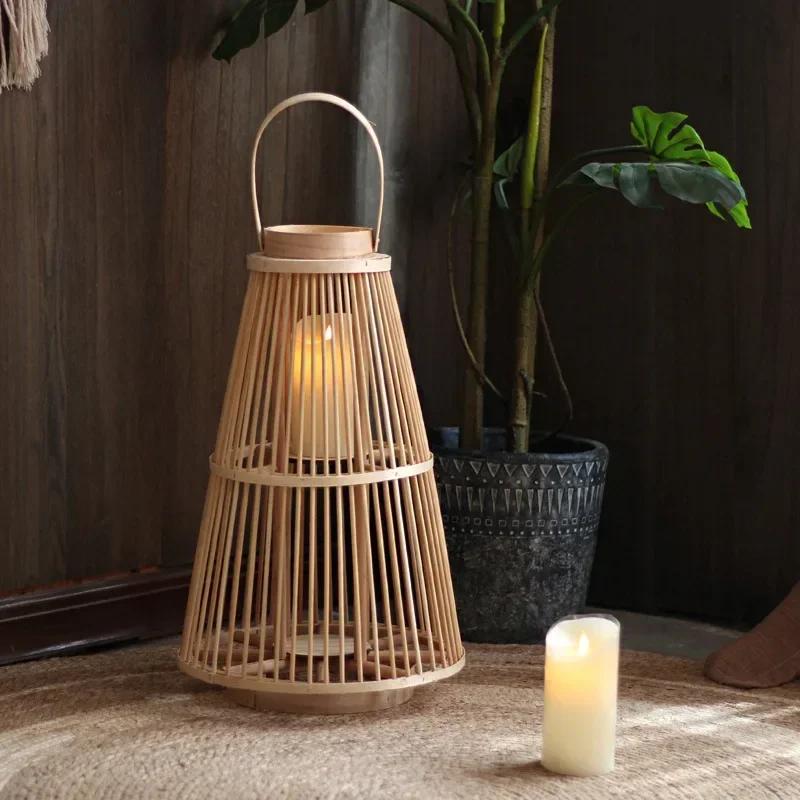 Simple modern candlestick homestay hotel courtyard decoration Vine woven floor mounted wind lamps Japanese Nordic style