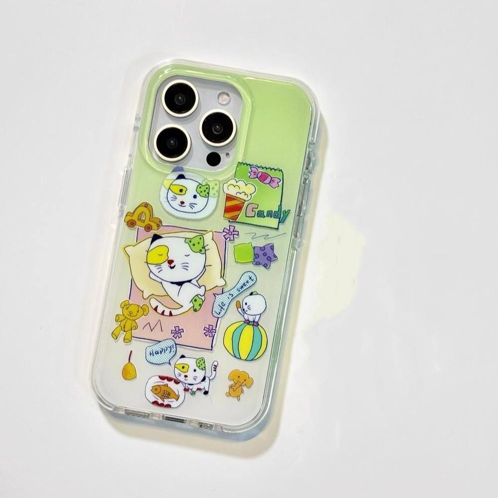 

Однослойный градиентный зеленый кот для IPhone16/15pro с большим отверстием Чехол для мобильного телефона Apple 14/13/12 Набор For Apple 6