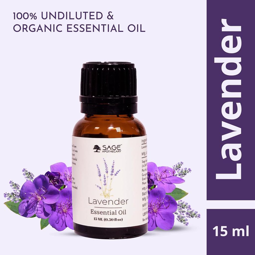Sage Apothecary Lavender Essential Oil for Hair Growth, Skincare, Aromatherapy - 15 Ml