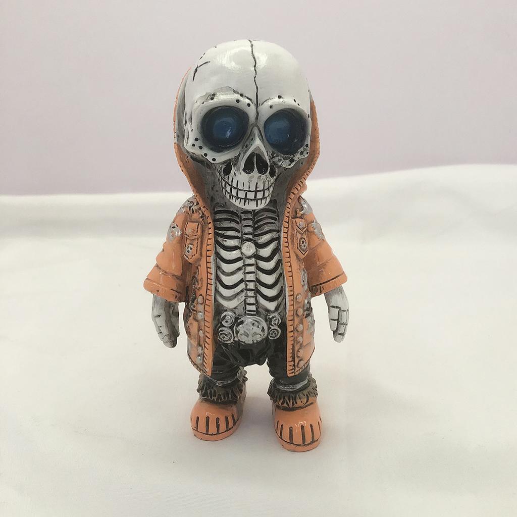 Cool Halloween Skeleton In Hoodie Resin Figurine - Gothic Desktop Decor, Cartoon Skull Statue