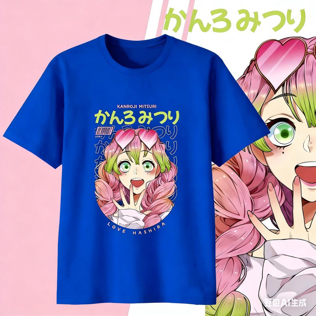 Demon Slayer Kanroji Mitsuri Cotton Tshirt for 2026 Summer KidsUnisexsWomens Fashion Casual Cosplay Short Sleeved Tshirt Y2k
