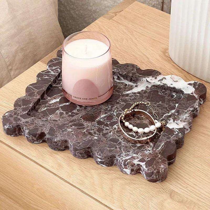 Light Luxury Style Natural Marble Art Storage Tray Creative Home Living Room Tabletop Decoration SauCer Jewelry Storage Dish