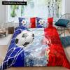 3D Football King Queen Duvet Cover Soccer Bedding Set for Kids Teens Boys Ball Sports White Red 2/3pcs Polyester Quilt Cover