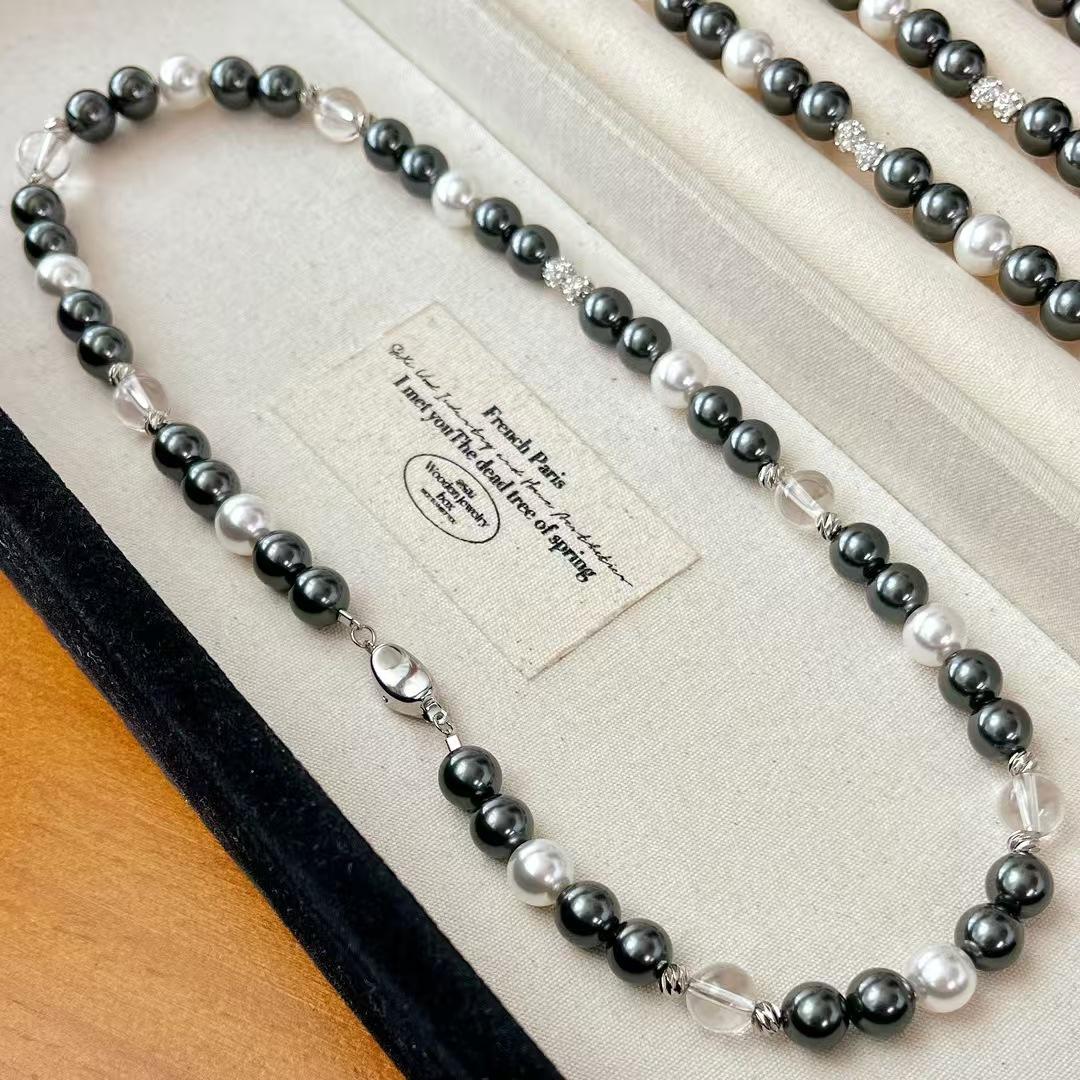 Vintage Artificial Crystal Pearl Natural White Crystal Necklace Clavicle Chain