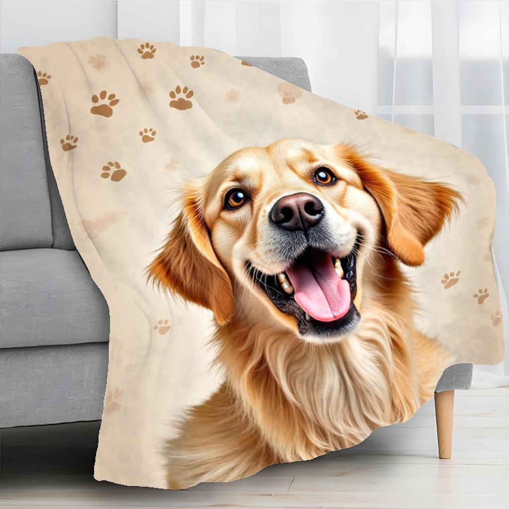 Golden Retriever Fleece Blanket Dog Paw Print Design Soft Cozy Throw Home Decor for Living Room or Bedroom Gift for Pet Lovers