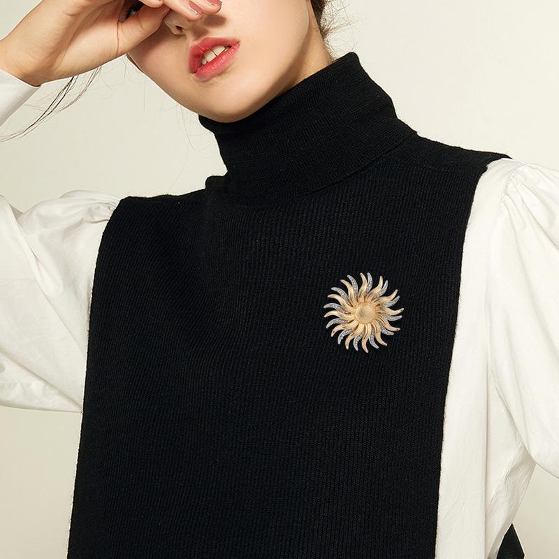 Retro Doppelschicht Sonnenblume Feminin und Hochwertig Herren Accessoires Brosche