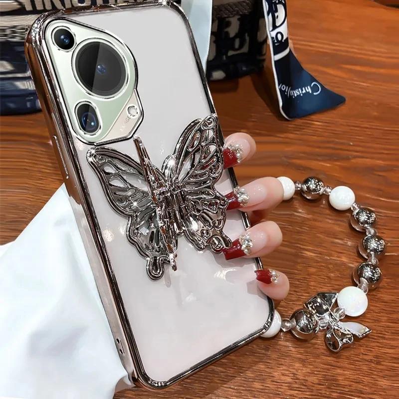 3D Butterfly Phone Holder  Bracelet Glitter Plating Case for Motorola Moto G22 G24 G30 G20 G10 G31 G32 G42 G50 G52 G53 G54 G84