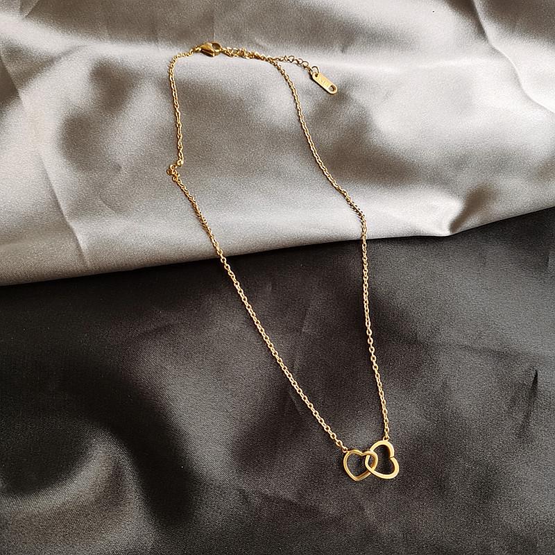 2021 Minimalist Double Ring Heart Necklace - Women's Niche Design Clavicle Chain INS Style Jewelry Gift