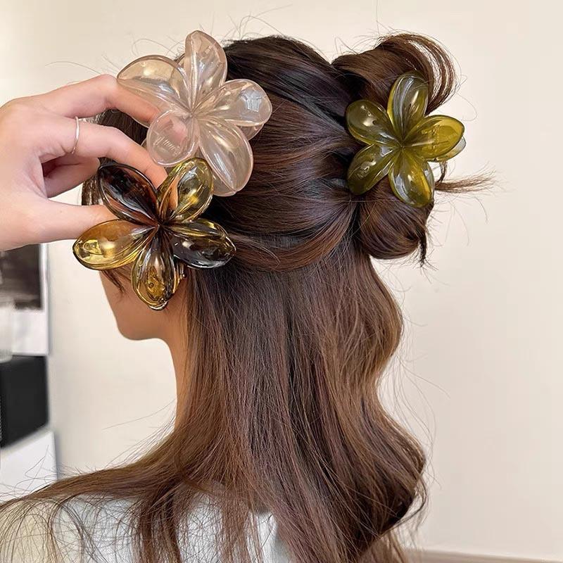Fashion Flower Hair Clip For Women Hawaiian Acrylic Large Hair Claw Clip Crab Coffee Color Shark Clip Headdress Hair Accessories