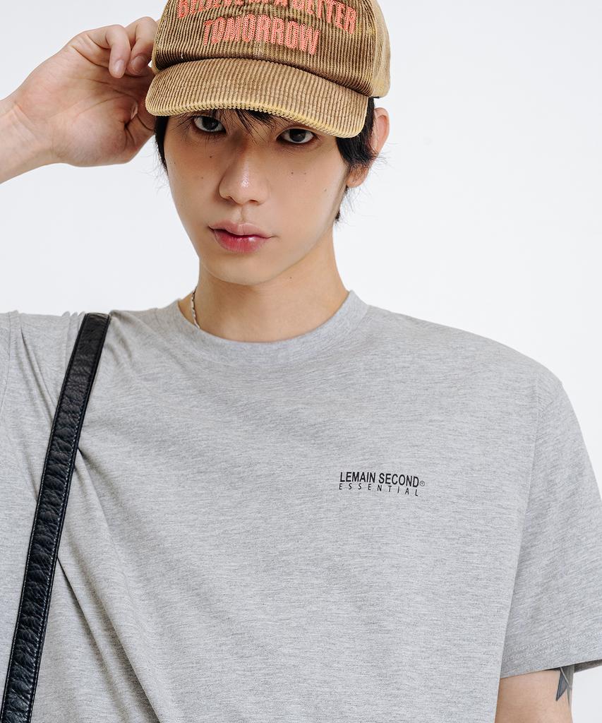 LEMAIN SECOND Basic Logo Print Oversized Short Sleeve T-Shirt [Melange Gray]