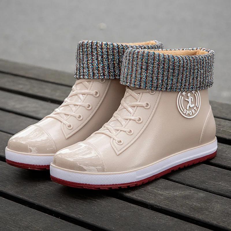 Women's Rain Boots Fashion Warm Cotton RubberShoes Ankle Rain Shoes for Women Waterproof Garden Galoshes Botas Lluvia Mujer2025