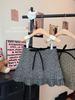 Women's Plus Size Grey Polka Dot Knit Wool A-Line Pleated Short Skirt with High Waist