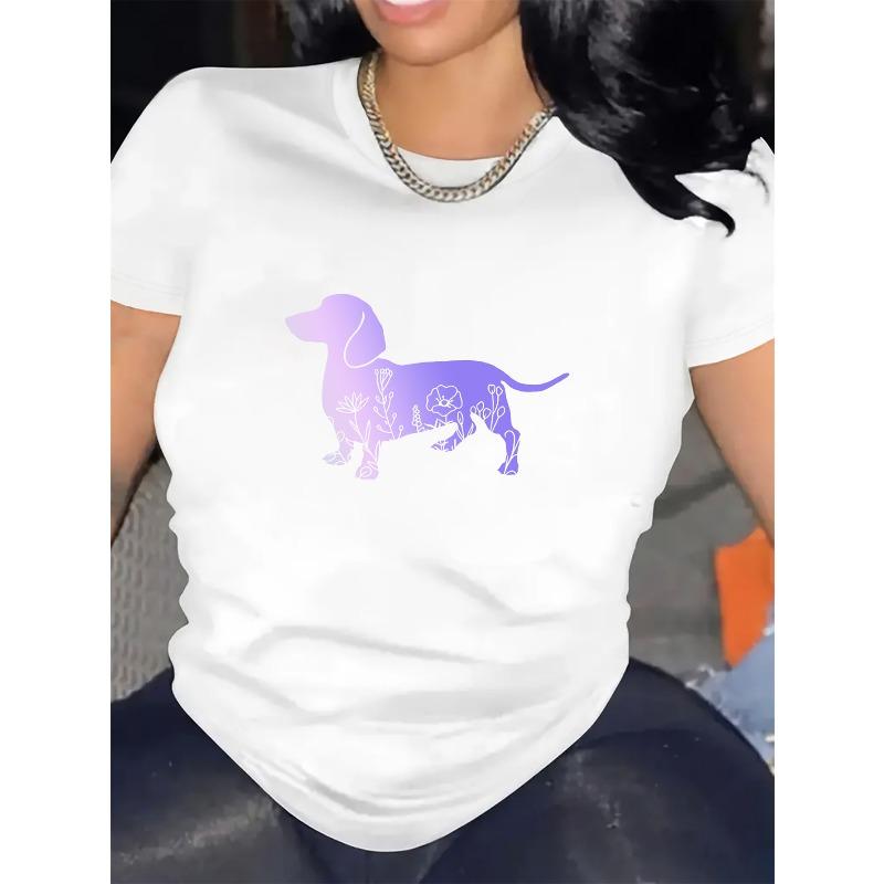 Women S Short-Sleeve T-Shirt with a Stylish Dog Graphic And Round Neck S белый