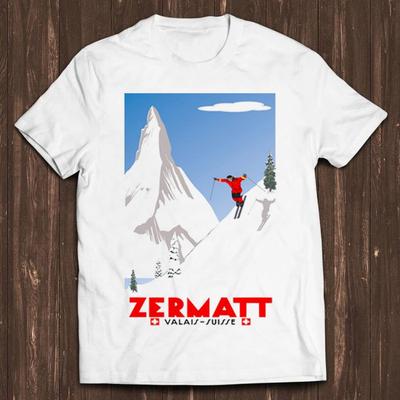Swiss Alps Ski T Shirt Zermatt Valais Switzerland Poster Cool Tee C58