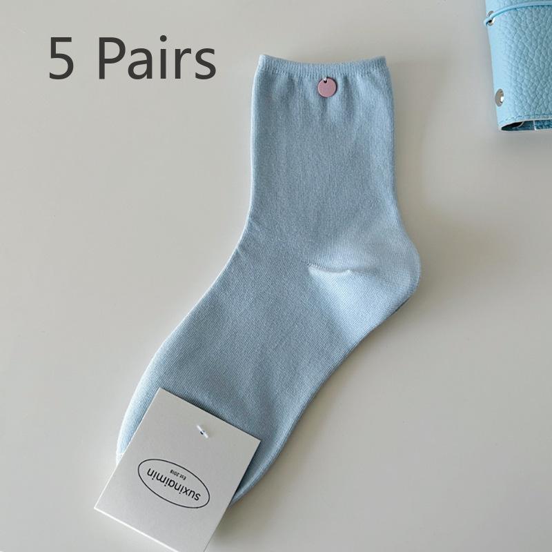 

5 пар нежных розовых носков с пуговицами-ракушками, милых и универсальных, без косточек, длиной до середины икры для женщин 5 Pairs синий