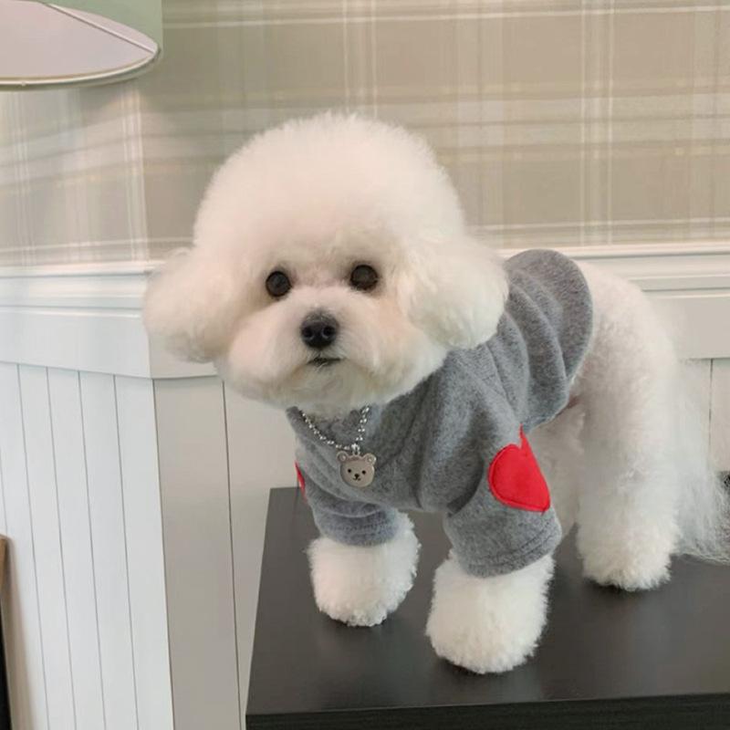 Autumn Dog Heart Warm Sweatshirt Pet Clothes Teddy Bichon Pomeranian Small Dogs Cats Base Shirt