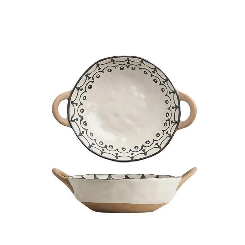 Creative Retro Ceramic Bowls Light Luxury Restaurant Large Soup Bowl Household Delicacies Ramen Bowl Unique Tableware