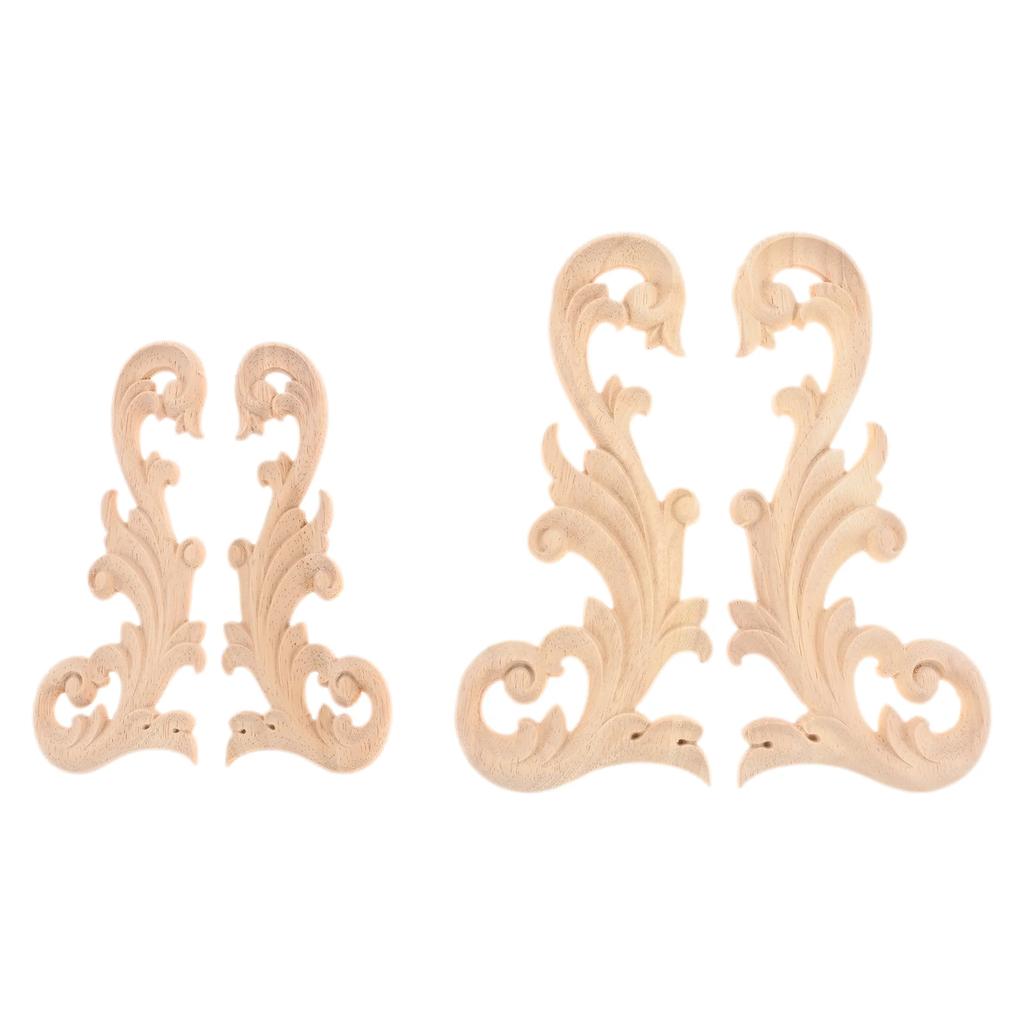 2Pcs Floral Wood Applique Corner Onlay DIY Wooden Carved Corner Furniture Wall Fireplace Decorative Unpainted Wood Carving Decal