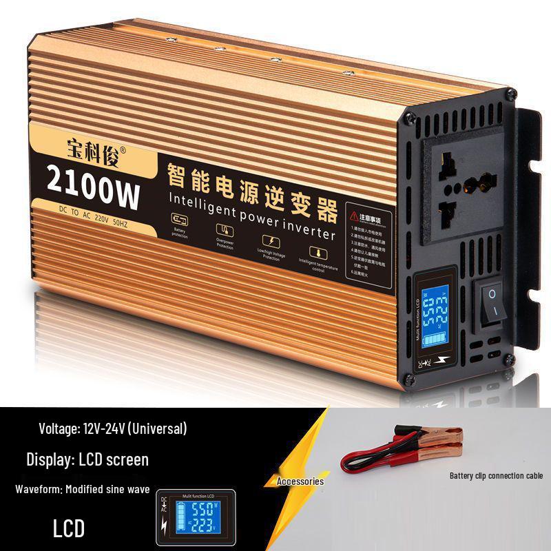 High-Power Pure Sine Wave Car Inverter: 12V/24V to 220V for Vehicle and Household Battery Conversion