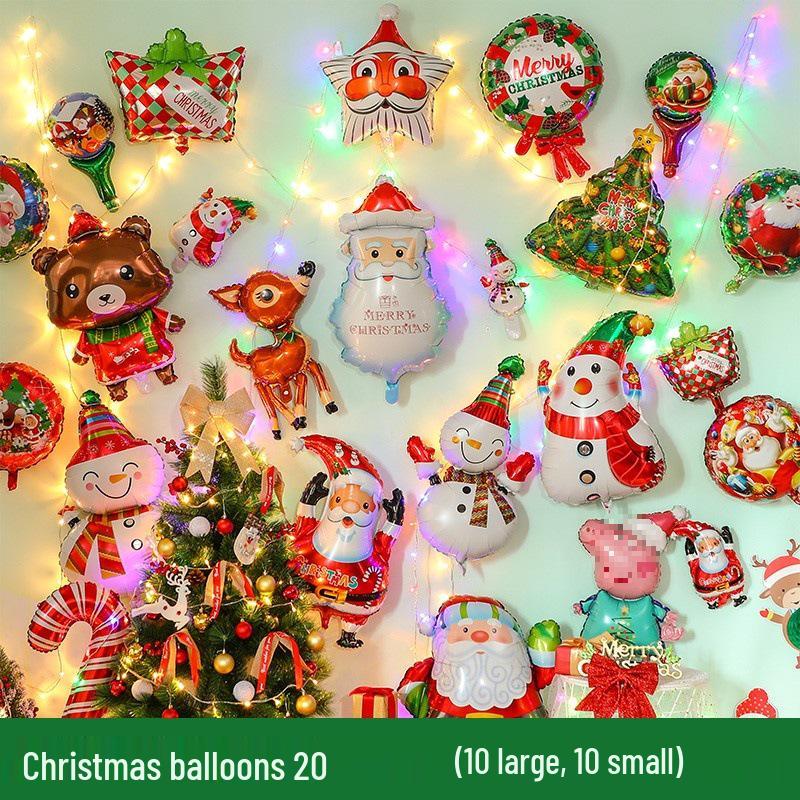 Santa Claus Christmas Decoration Balloons with Sticks and Small Gift Headbands for Kindergarten and Mall Scenes