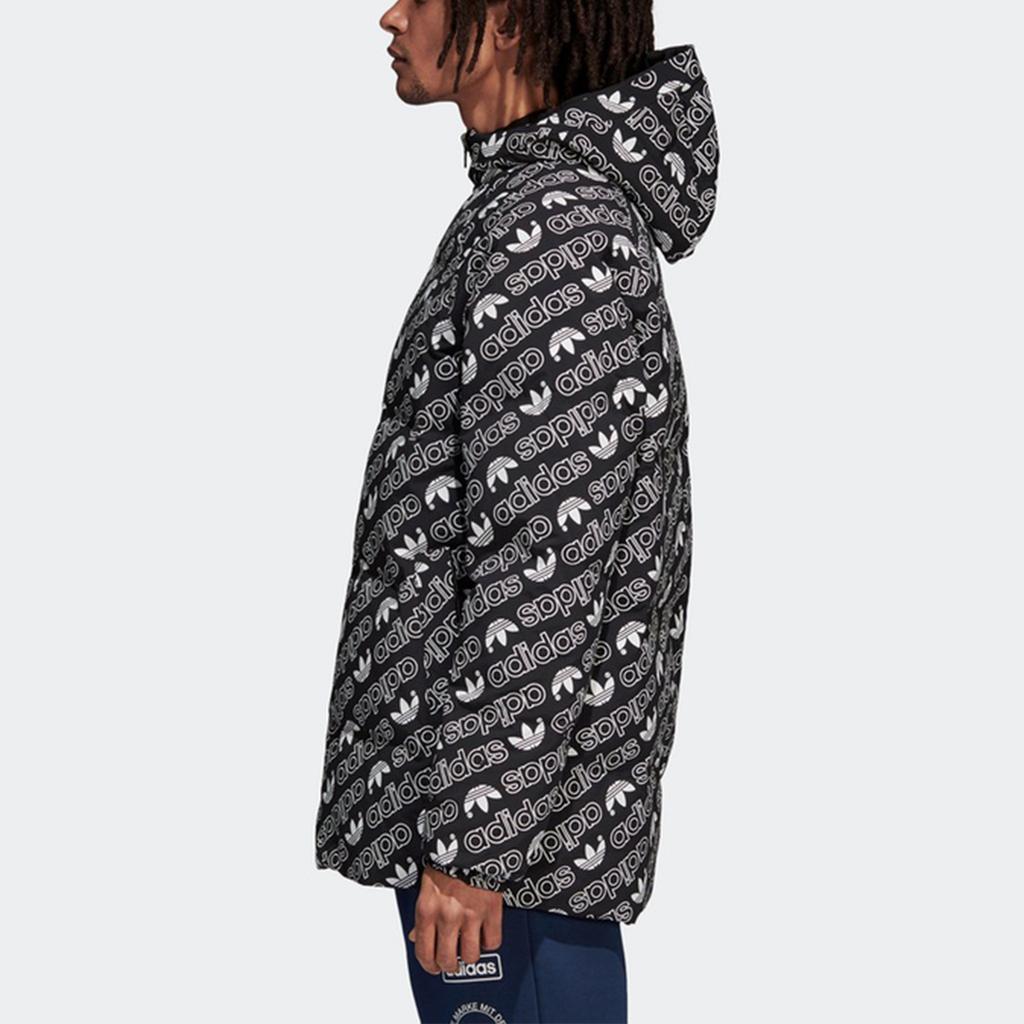 adidas originals Monogram JKT Full Print logo Reversible Stay Warm hooded down Jacket Black White Men's DP8561