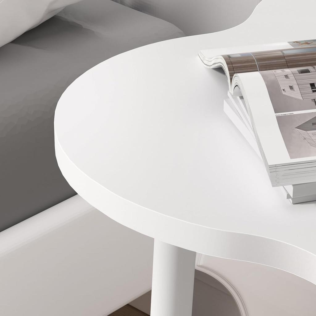 Couchtisch mit unterer Ablage, Mid-Century Modern Beistelltisch Weiß Sofa Beistelltisch, Blumenförmige Nachttische Nachttisch für Wohnzimmer, Schlafzimmer,