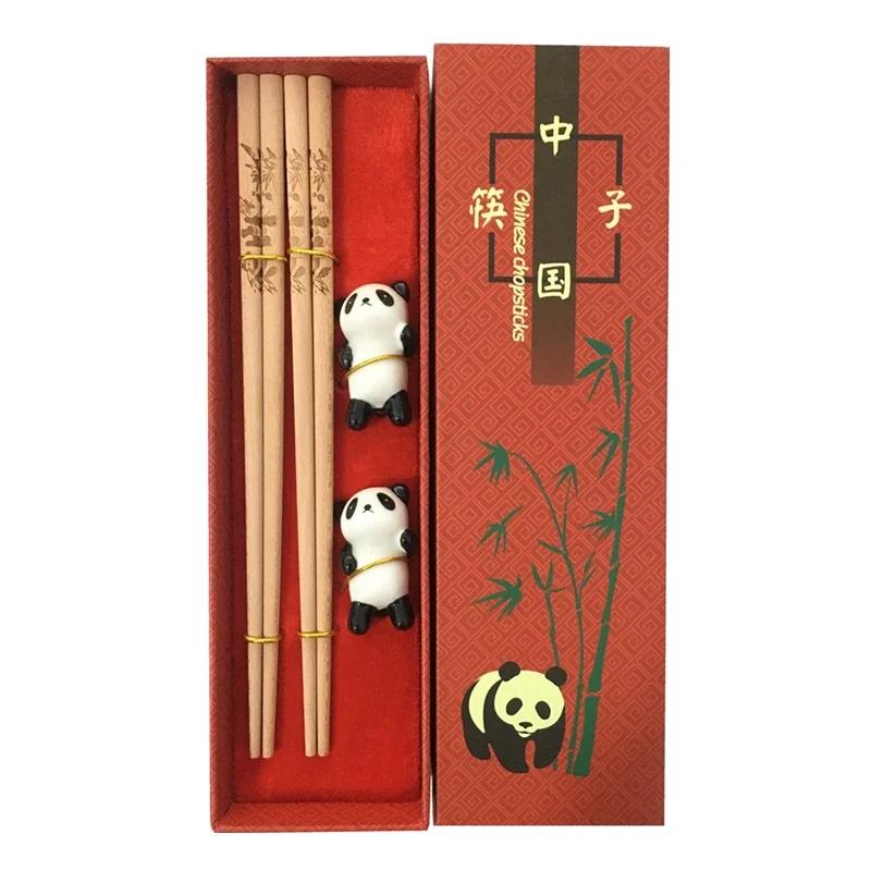 Chinese Chopsticks and Tableware Set Panda Chopsticks Gift Box Set Natural Wooden Chopsticks and Tableware Set