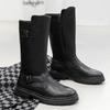 Winter high top men's leather and cowhide knight boots men's long boots thick soled long leg cowboy boots