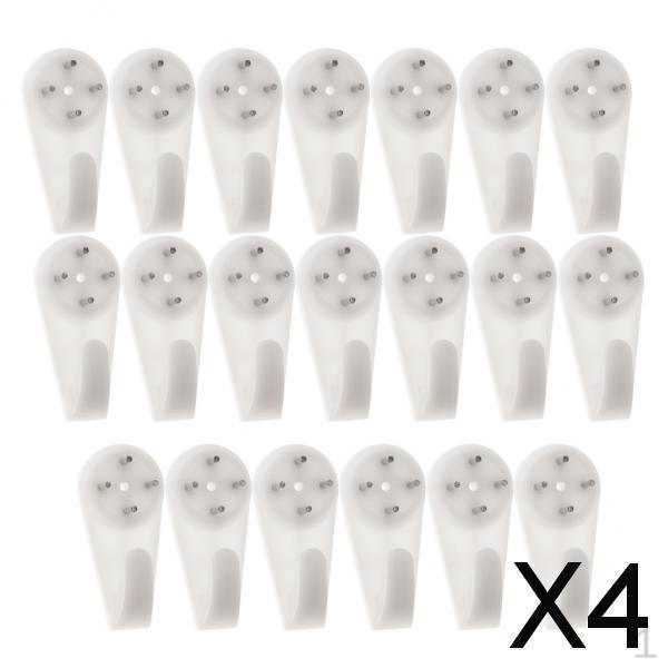 

4x Plastic Hard Wall Picture Frame Hooks Hangers 4-Pin Pack of 20 Arge White L
